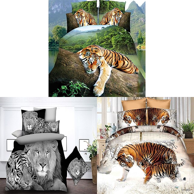 Duvet Cover Set 3D Tiger Print Bedding,Animal Print Wildlife Comforter  Cover Bedspread Cover with 2Pillow Shams,Microfiber Quilt Cover Breathable  Mashine Washable Queen/King /Twin/Single Size coverlet 7741171 2023 – $