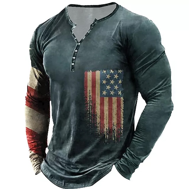 Men's Henley Shirt T shirt Tee Tee Graphic National Flag Henley Blue 3D ...