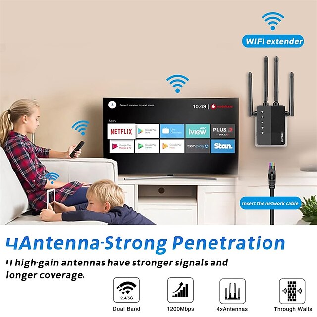 WiFi Range Extender Signal Booster WiFi Extender 1200Mbps Cover Up to 8500 Square Feet and 40