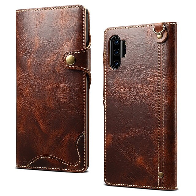  Phone Case For Samsung Galaxy S24 S23 S22 S21 S20 Plus Ultra Note 20 Ultra Full Body Case Leather Card Holder Solid Color Genuine Leather