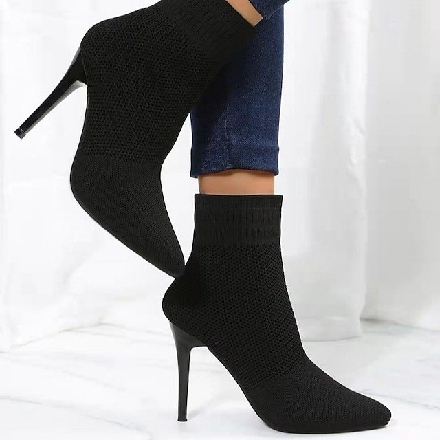  Women's Boots Daily Sexy Boots Plus Size Booties Ankle Boots Winter Stiletto Heel Pointed Toe Casual Minimalism Knit Loafer Solid Colored Black