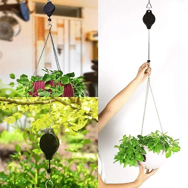 Retractable Hanging Plant Potted Telescopic Hook Garden Orchid Pots Pulley Pull Down Hanger Bird Cage Free Wheeling Lifting Hook 11