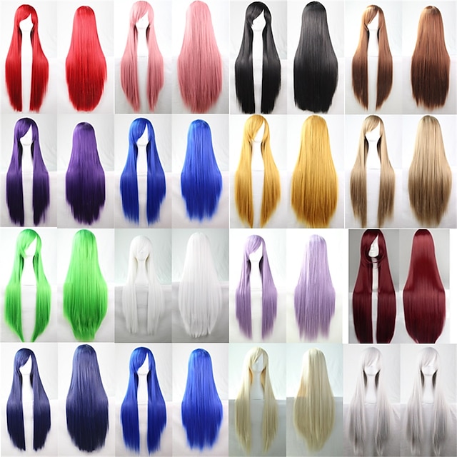  Cos perruque couleur cheveux longs raides cosplay perruque européenne et américaine anime 80 cm perruque