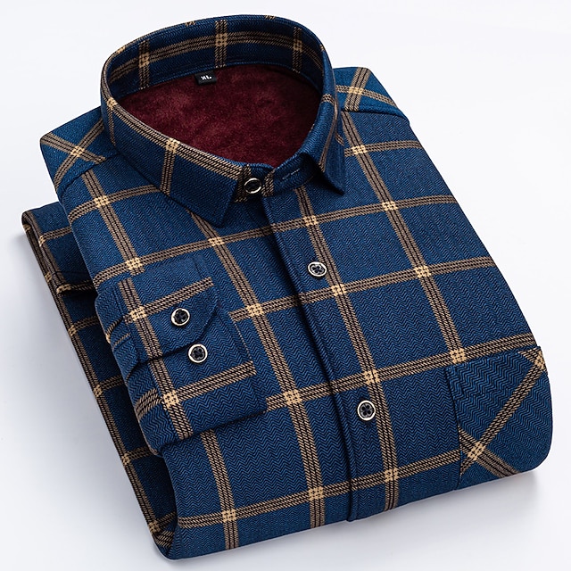 JupiterSecret Camicia In Flanella Da Uomo A Quadri – Maniche Lunghe, Colletto A Bottone, Tasca Sul Petto – Blu Taglia 3XL, Ideale Per Autunno E Inverno
