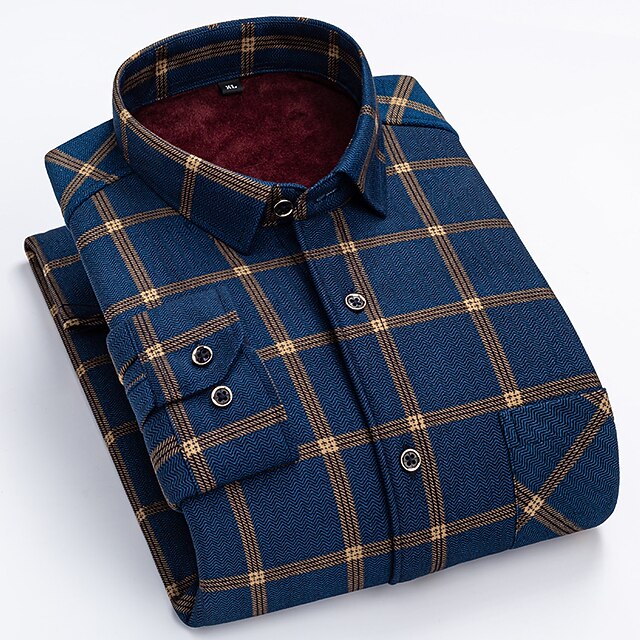 JupiterSecret Camicia In Flanella Da Uomo A Quadri – Maniche Lunghe, Colletto A Bottone, Tasca Sul Petto – Blu Taglia 3XL, Ideale Per Autunno E Inverno