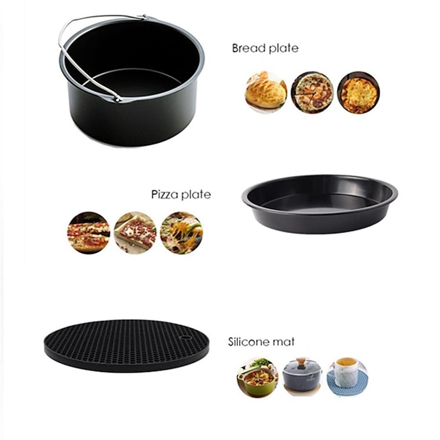 8 Inches Air Fryer Accessories Pizza Tray Grill Toast Rack Steam Rack  Insulation Pad 3.2qt-5.8qt