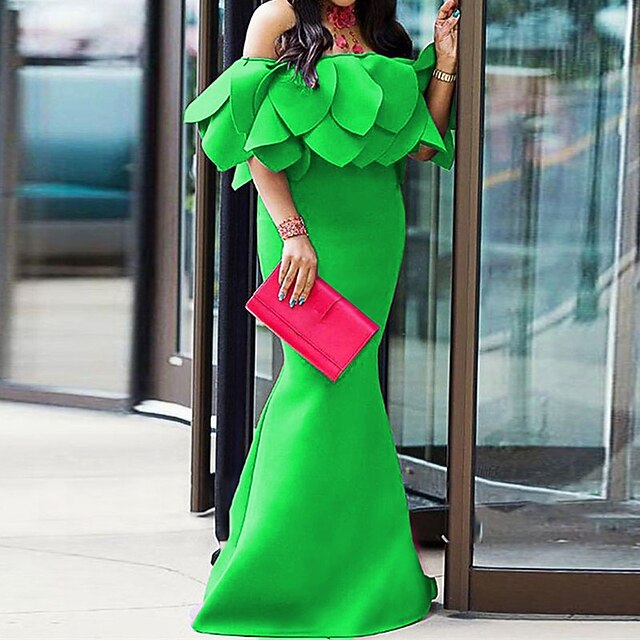 Women's Party Dress Sheath Dress Midi Dress Green Short Sleeve Pure