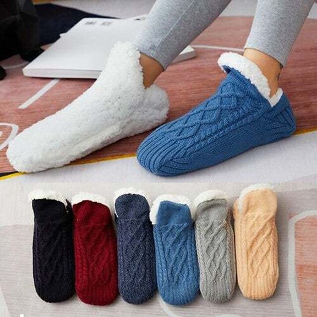 Women's 1 Pair Socks Slipper Socks Fashion Comfort Novelty Fleece Solid Colored Casual Daily Indoor Warm Winter Fall Black Blue Wine Home Outfits 18
