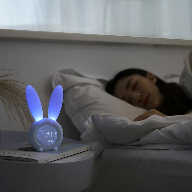  LED  Alarm Clock with Timing Cute Rabbit Electronic Night Light Countdown USB Charging Sound Thermometer Rechargeable Magnet Adsorption Watch Wall Clock Cute Rabbit Digital Alarm Clock Children's Bedroom
