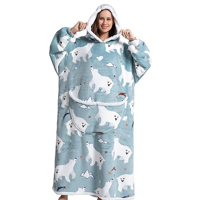  Ovesized Wearable Blanket, Long Sherpa Fleece Blanket Sweatshirt, with Warm Big for Women Men Flannel Sherpa Soft Warm Cozy Blanket Jacket Sweater Gift for Adult Teens One Size Fits All