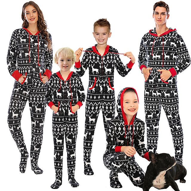  Renne Pyjamas de Noël en famille Pyjama Kigurumi Pyjama de Noël Femme Tenues assorties à la famille Noël Noël Carnaval Mascarade la veille de Noël Adultes Soirée Noël Polyester Combinaison