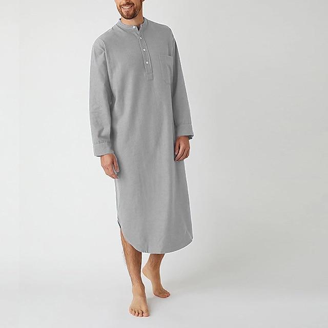  Herre Pyjamas lounge Nattkjole Nattøy 1 stk Ren farge Mote Komfort Myk Hjem Seng Polyester Pustende Crew-hals Langermet Grunnleggende Høst Vår Blå Grå
