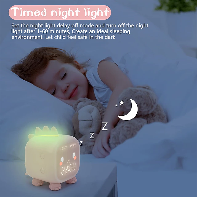 Kids Alarm Clock Digital Alarm Clock Bedroom Cute Dinosaur Alarm Clock 's Sleep Trainer Wake Up Light & Night Light with USB Alarm Clock for Boys Girls Birthday Gifts 15