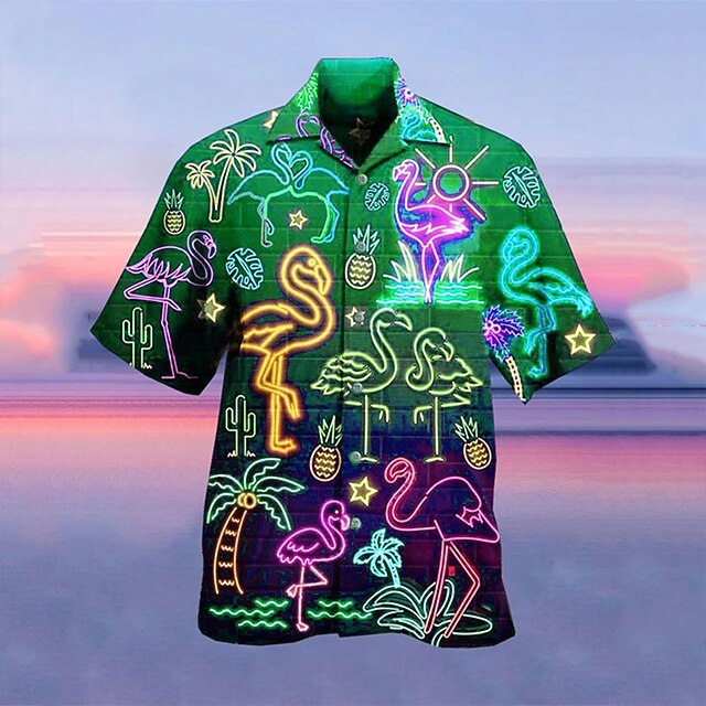 Men's Shirt Summer Hawaiian Shirt Camp Collar Shirt Fluorescent Turndown Yellow Red Light Purple