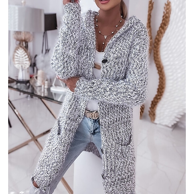  Women's Cardigan Sweater Jumper Crochet Knit Knitted Tunic Open Front Solid Color Daily Holiday Casual Winter Fall Gray S M L