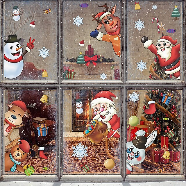 Cartoon Santa Cartoon Christmas Elk Snowman Window Film Home Bedroom