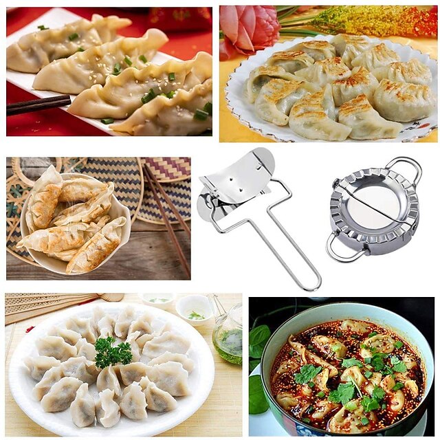 4 Piece Stainless Steel Dumpling Maker Set – Dough Press Mould and Wrapper Cutter Tool