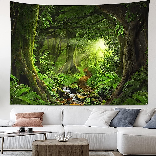  krajobraz duży gobelin drzewo jaskinia natura gobelin wiszące na ścianie mgliste drzewo gobelin dżungla creek gobelin światło słoneczne przez drzewo do sypialni salon