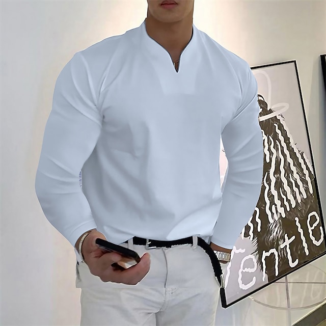  Per uomo maglietta Maglia a maniche lunghe Liscio A V Strada Sport Manica lunga Abbigliamento Di tendenza Originale Informale Comodo