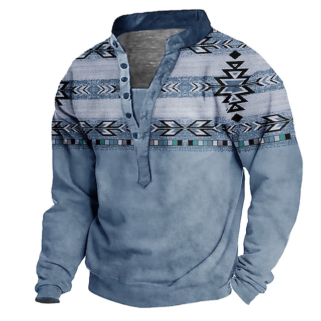  Men's Unisex Sweatshirt Pullover Button Up Hoodie Blue Brown Standing Collar Tribal Graphic Prints Print Casual Daily Sports 3D Print Boho Streetwear Designer Spring &  Fall Clothing Apparel Hoodies