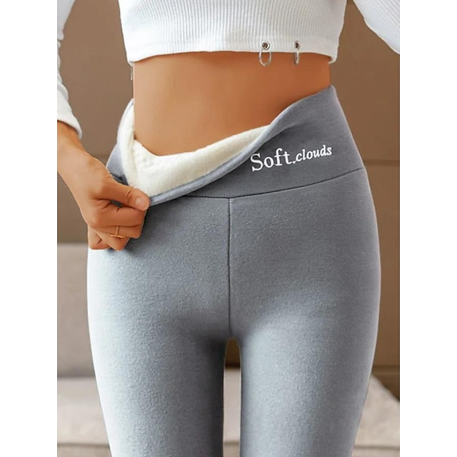  Women's Fleece Pants Tights Leggings Solid Color Ankle-Length Tummy Control Butt Lift Daily Weekend Skinny Casual Dark gray (ordinary plus velvet version) Light gray (normal plus velvet version)