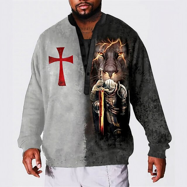 Men's Plus Size Sweatshirt Big and Tall Lion Standing Collar Long Sleeve Spring &  Fall Basic Designer Plus Size Casual Daily Sports Tops2