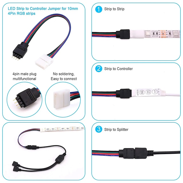 DIY LED Llight Bar Connector Kit is Applicable to 5050 10mm 4-pin ...