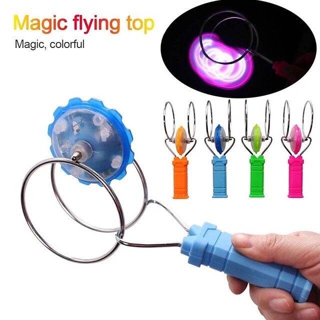  4 pcs Retro Magic Gyro Wheel  Light Up Magnetic Stocking Stuffers for Kids Spinning Wheel and Flashing LEDs  Rail Twister Vintage Fidget Toy for Adults & Childrenfor Halloween /Christmas Gift