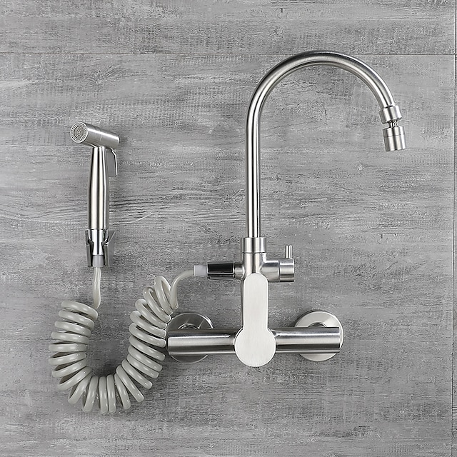  robinet de bucătărie cu bideu un singur mâner două găuri din oțel inoxidabil cav standard montat pe perete robinete de bucătărie contemporane moderne