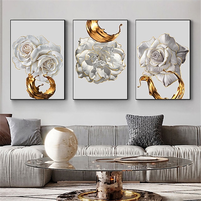  1 Panel Floral Prints White Rose Modern Wall Art Wall Hanging Gift Home Decoration Rolled Canvas Unframed Unstretched Painting Core