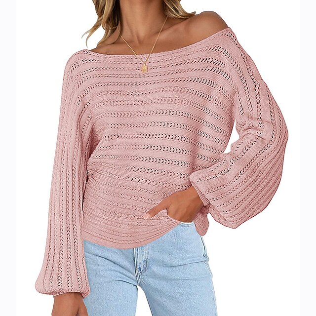  Women's Pullover Sweater Jumper Jumper Crochet Knit Knitted Crew Neck Pure Color Outdoor Daily Stylish Casual Winter Fall Black Pink S M L