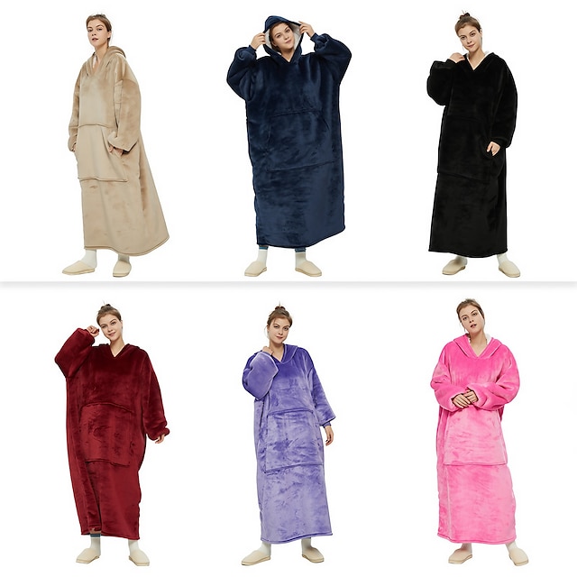  Adults' Oversized Hoodie Blanket Wearable Blanket With Pocket Cartoon Ririchiyo Shirakiin Solid Color Onesie Pajamas Flannel Cosplay For Men and Women Carnival Animal Sleepwear Cartoon