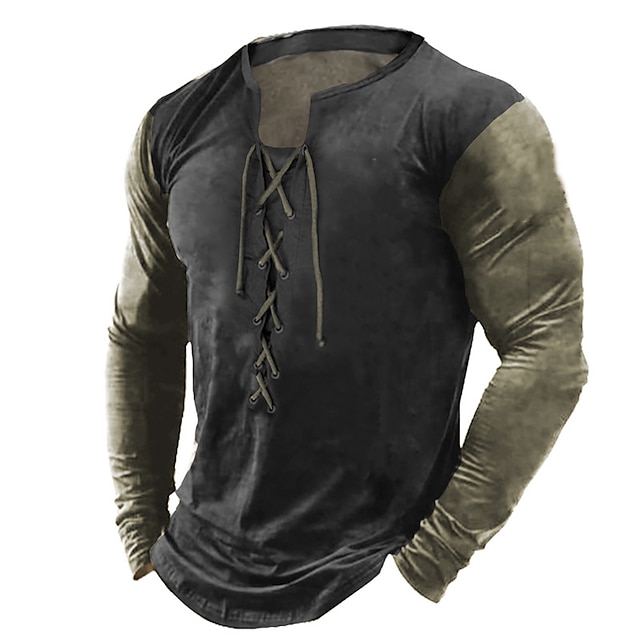  Bărbați Tricou Tricou cu maneca lunga Bloc Culoare Mânecă Raglan În V În aer liber Stradă Manșon Lung Cu Șiret Îmbrăcăminte Modă Șic Stradă Designer De Bază