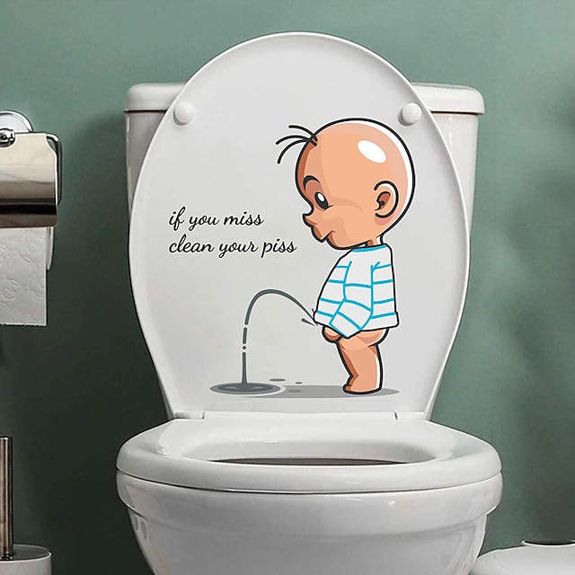  Drôle avertissement toilettes autocollants dessin animé enfant miction couvercle de toilette wc porte autocollant amovible ménage auto-adhésif décor papier