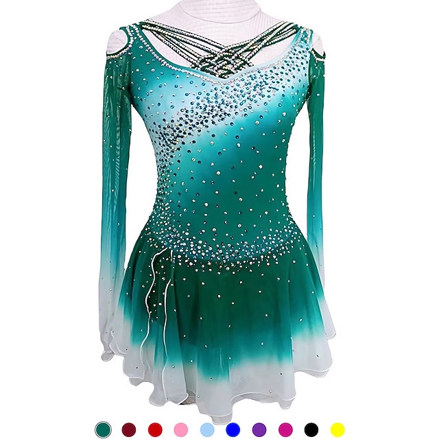  Kunstschaatsjurk Dames Voor meisjes Schaatsen Jurken Outfits Zwart Geel Roze Open achterkant Spandex Hoge Elasticiteit Opleiding Wedstrijd Kunstschaatskleding Kristal / Bergkristal Lange mouw