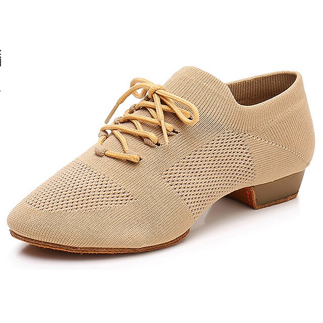 Women's Leather Lace-up 4cm Heel Dance Sneakers Practice Dance Shoes Jazz Dance