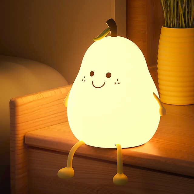  Cute Sleeping Silicone Night Light Gift Bedroom Sleeping Bedside Tap Light LED Pear Shape Night Light 5V USB Rechargeable Dimmable Touch Silicone RGB Desk Lamp Bedroom Decoration Kids Gift Baby Light