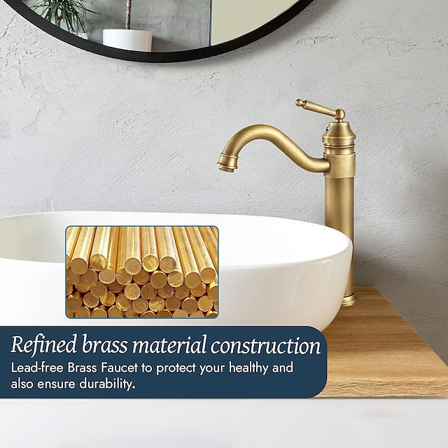 Antique Brass Single Handle Bathroom Sink Faucet Brushed Brass Long   Epqwxw1663034236690 