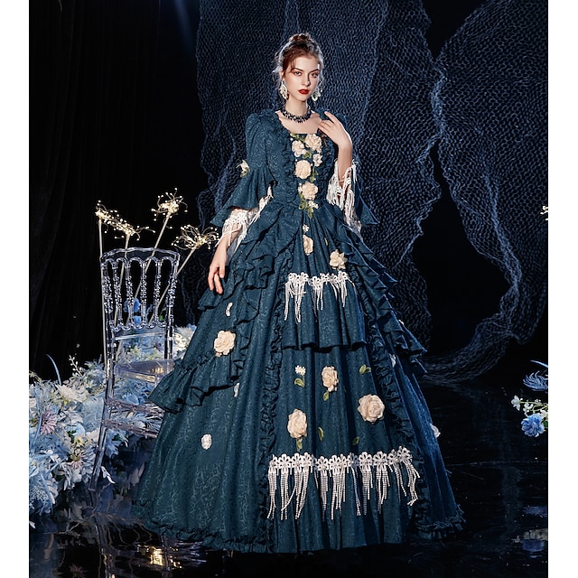  Gotiskt Victoriansk Vintage-inspirerad Medeltida kostymer Klänningar Festklädsel Balklänning Prinsessa Shakespeare Dam Ensfärgat Balklänning Jul Fest Kvällsfest Maskerad Klänning