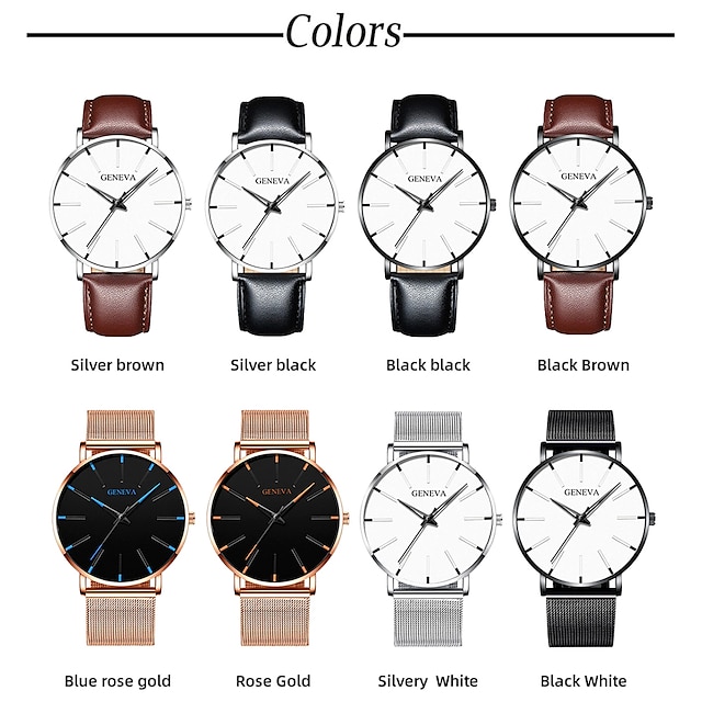 Geneva Quartz Watch for Men Minimalist Ultra Thin Stainless Steel Watch ...