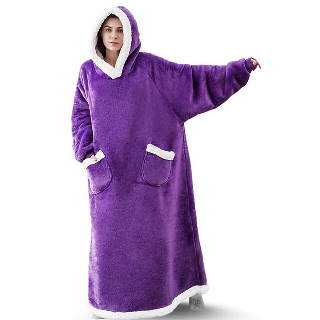 Oversized Wearable Blanket Christmas Flannel Thick Soft Warm Long Hoodie Blanket Big Hooded