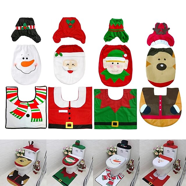 Christmas Santa Toilet Seat Cover, 3Piece Christmas Bathroom Sets