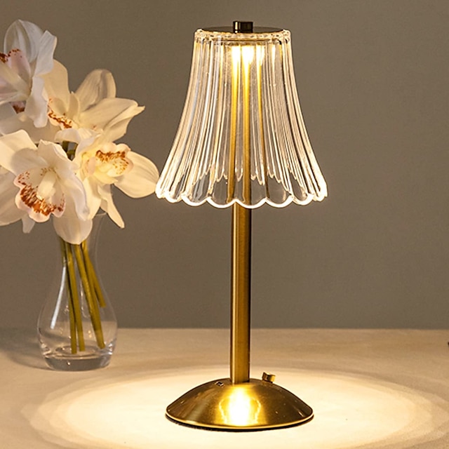  lámpara de mesa de cristal estilo nórdico falda modelado dormitorio decoración ambiente creativo, lámpara de noche, recargable, atenuación de tres engranajes, fuente de alimentación usb