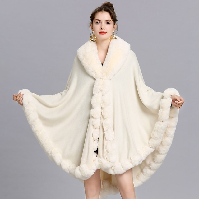  White Faux Fur Women‘s Wrap Cape Elegant Casual Daily Long Sleeve Polyester Wedding Wraps With Pure Color For Wedding Spring