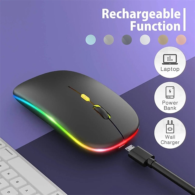  LED Wireless Mouse Slim Silent Mouse 2.4G Portable Mobile Optical Office Mouse with USB and Type-c Receiver 3 Adjustable DPI Levels for Laptop PC Notebook MacBook