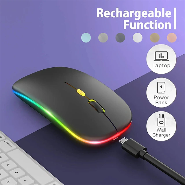 LED Wireless Mouse Slim Silent Mouse 2.4G Portable Mobile Optical Office Mouse with USB and Type-c Receiver 3 Adjustable DPI Levels for Laptop PC Notebook MacBook 17