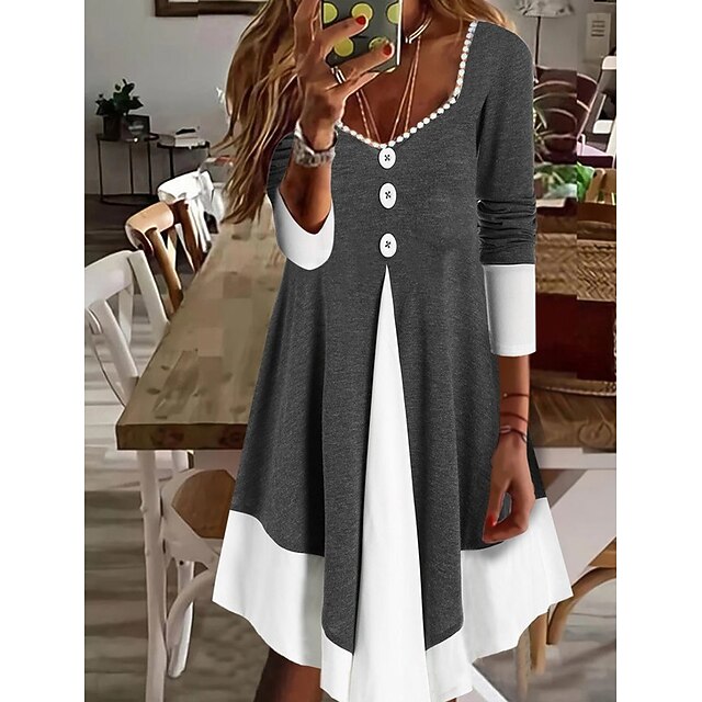 Women's Casual Dress A Line Dress Short Mini Dress Dark Gray 3/4 Length