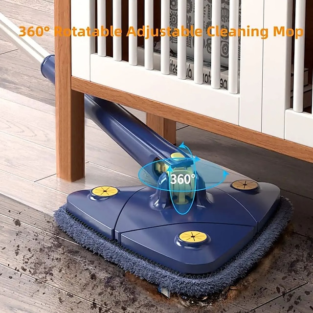 360° Rotatable Adjustable Cleaning Mop, 51'' Extendable Triangle Mop Long Handle Automatic Wringing Microfiber Spin Floor Walls Ceilings Window White