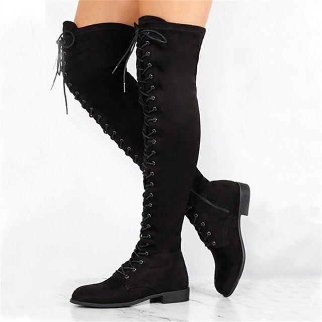 Women's Boots Plus Size Lace Up Boots Outdoor Daily Over The Knee Boots ...