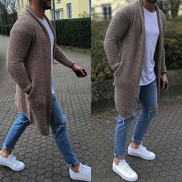 Men's Sweater Cardigan Sweater Ribbed Knit Tunic Knitted V Neck Going out Weekend Clothing Apparel Fall Winter Army Green Blue M L XL 8